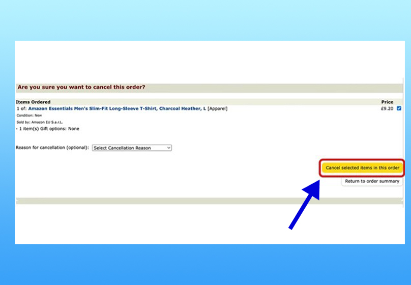 Nhấp vào Cancel selected items in this order để xác nhận hủy