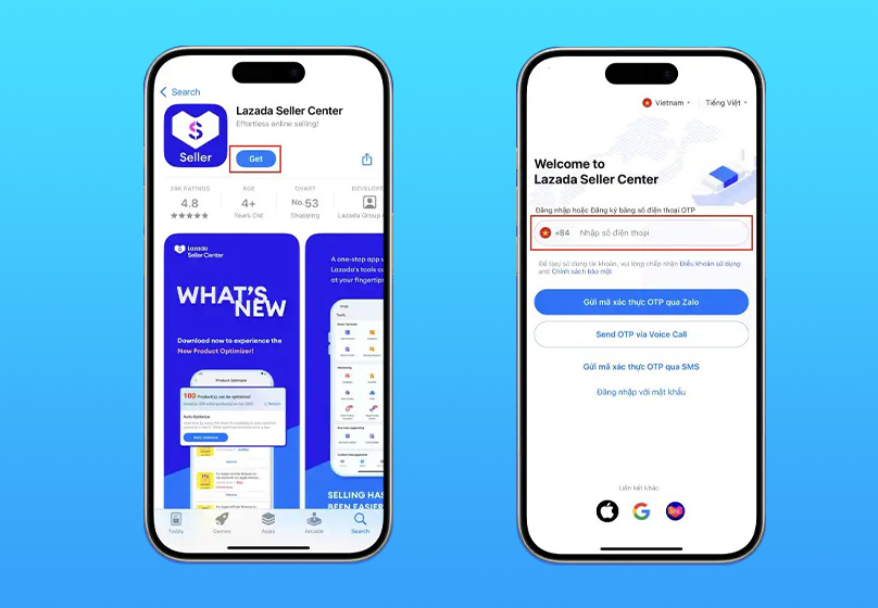 Đăng nhập tài khoản lazada seller center bằng điện thoại