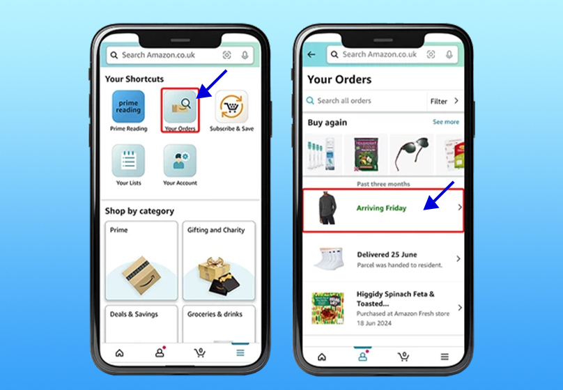 Hủy đơn hàng Amazon trên ứng dụng điện thoại