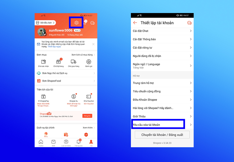 Xóa Tài Khoản Shopee