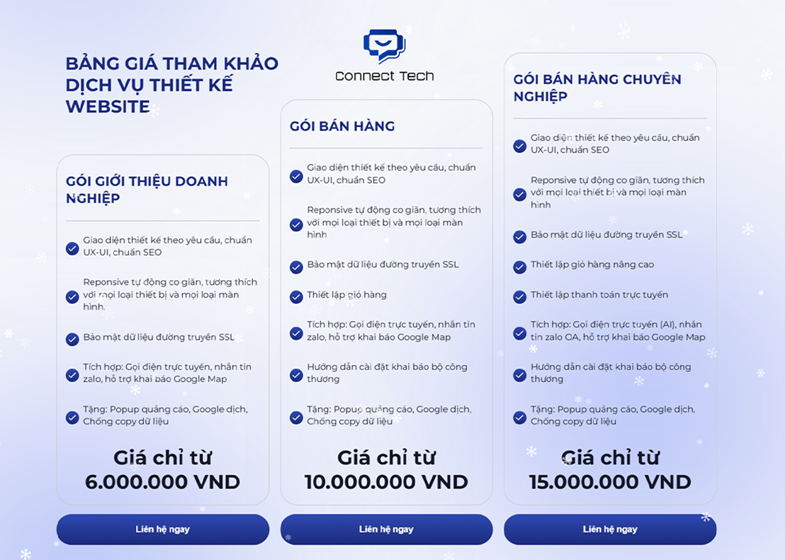 Bảng giá thiết kế website Vĩnh Long mới nhất