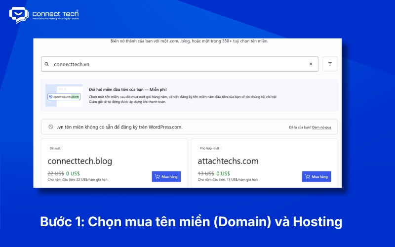 choose and purchase a domain & hosting
