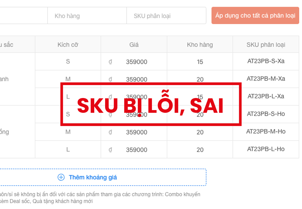 Không kiểm tra/cập nhật SKU thường xuyên