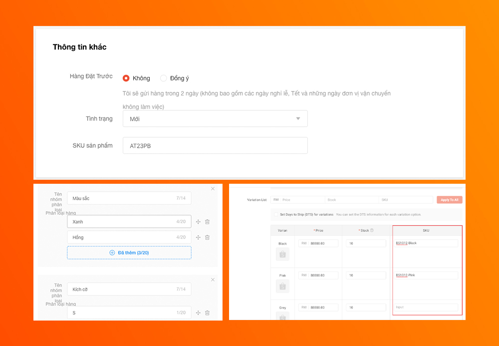 Cách đặt mã SKU trên Shopee