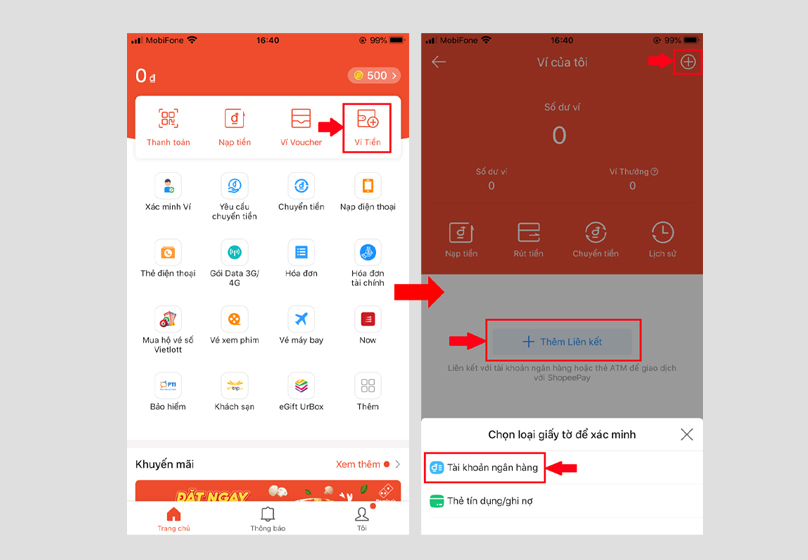 Cách liên kết shopeepay với tài khoản ngân hàng