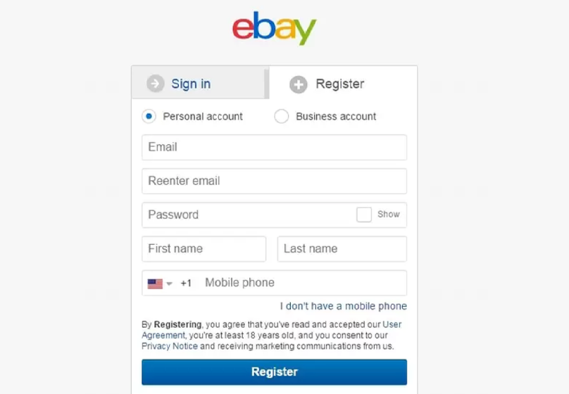 Tạo tài khoản eBay