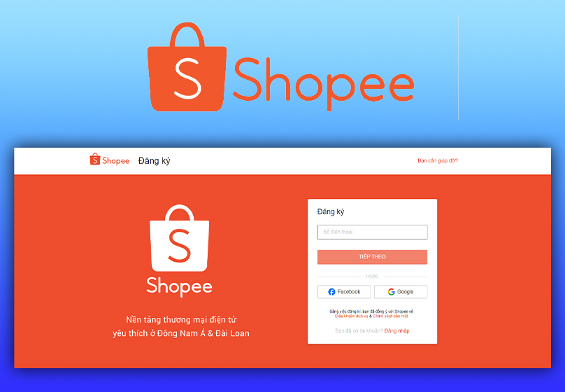 Chọn đăng ký để tạo tài khoản Shopee bán hàng