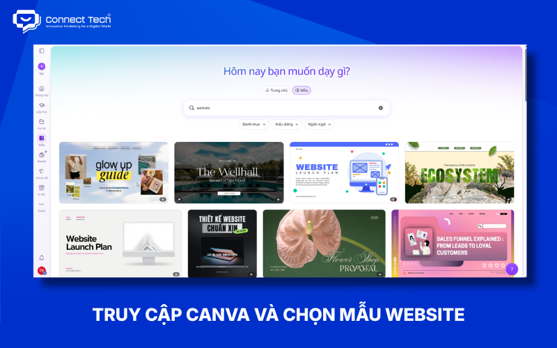 Truy cập Canva và chọn mẫu website