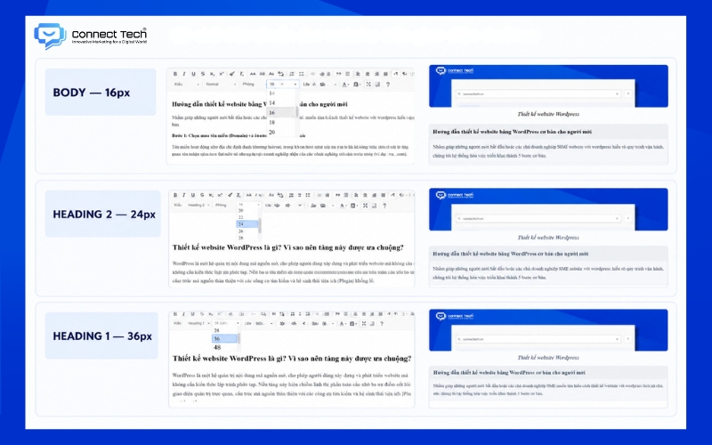 cỡ chữ website chuẩn trên desktop