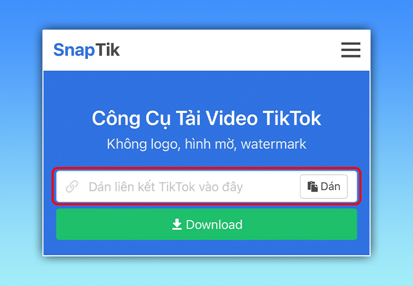 Dán đường link TikTok vào ô trống