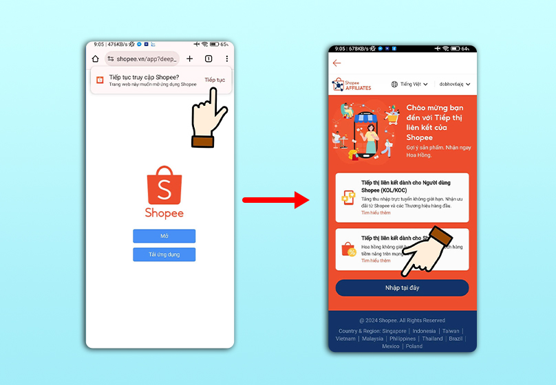 Đăng ký qua ứng dụng Shopee 