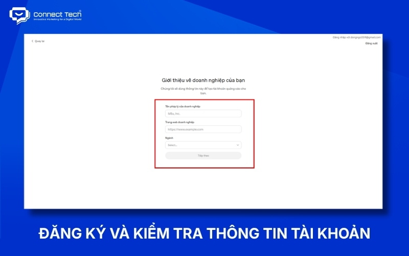 Màn hình đăng ký và nhập thông tin doanh nghiệp khi tạo tài khoản ChatGPT Ads
