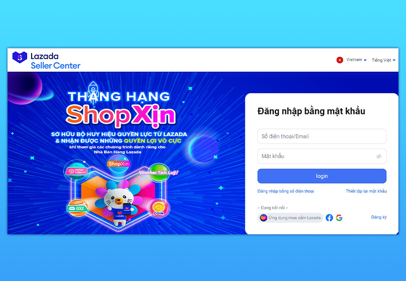 Đăng nhập tài khoản Lazada seller center