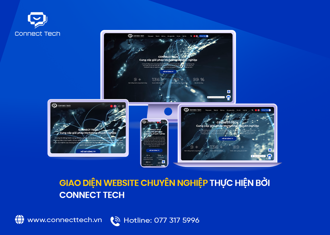 Giao diện website chuyên nghiệp thực hiện bởi connect tech