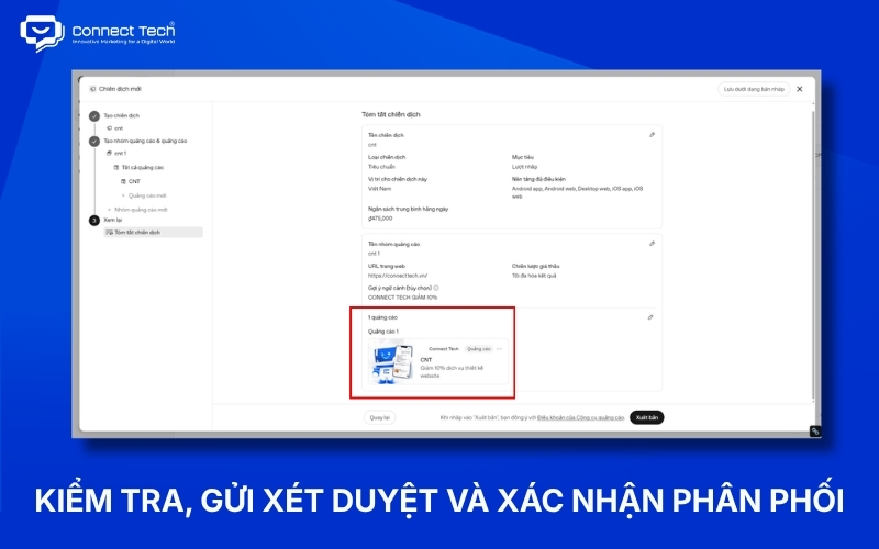Xem lại quảng cáo trước khi gửi xét duyệt và xuất bản chiến dịch ChatGPT Ads