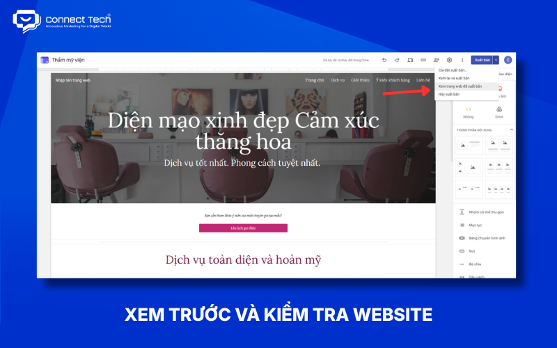 Xem trước và kiểm tra website