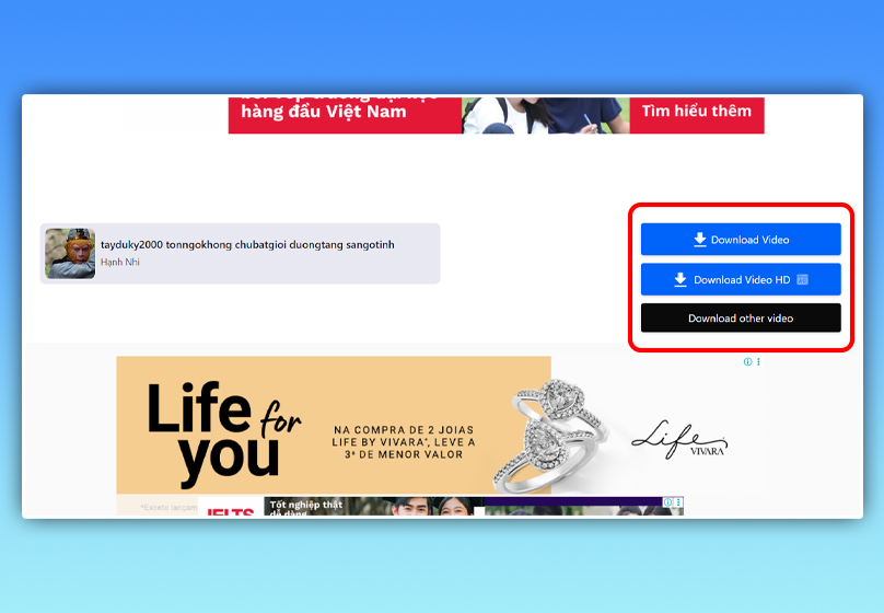 Lựa chọn định dạng video cần tải