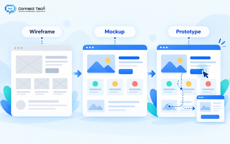 The difference between wireframe, mockup, and prototype