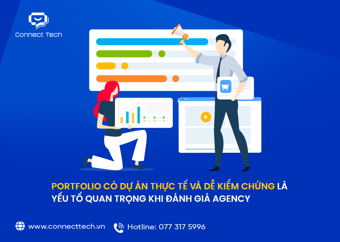 Portfolio có dự án thực tế và dễ kiểm chứng là yếu tố quan trọng khi đánh giá agency website