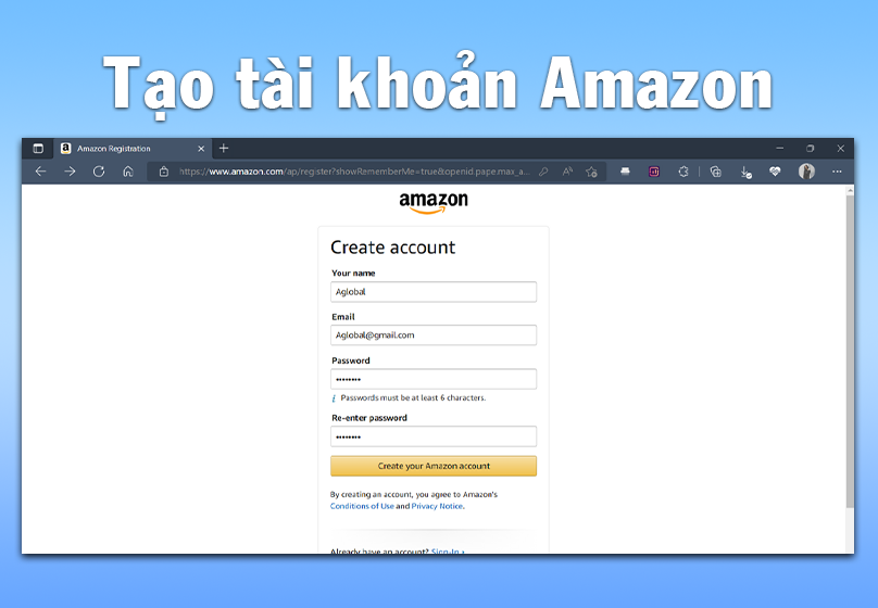 Tạo tài khoản Amazon