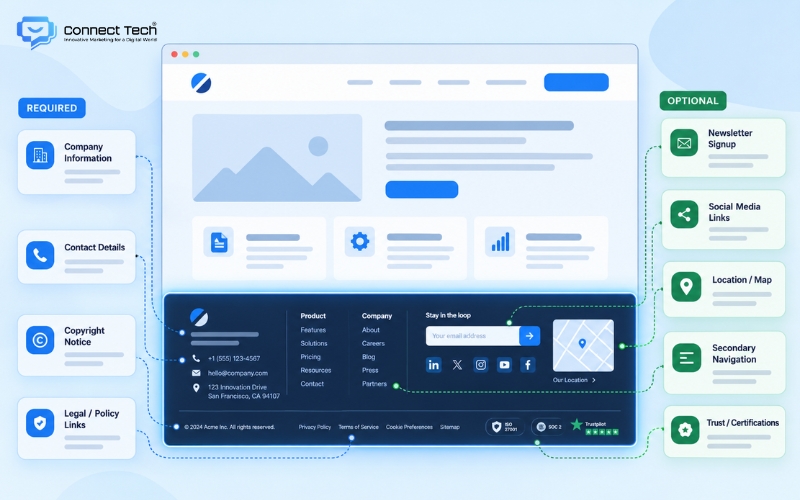 Required and optional elements in a website footer