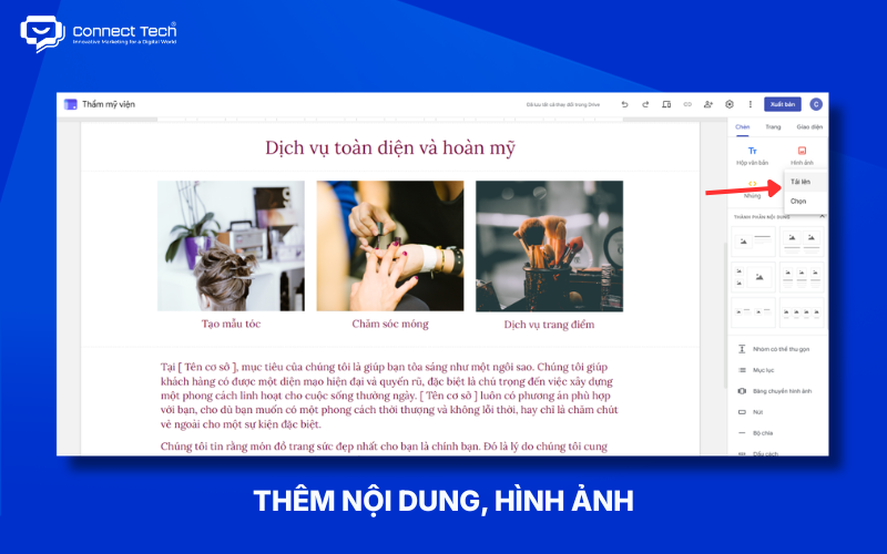 Thêm nội dung, hình ảnh và CTA