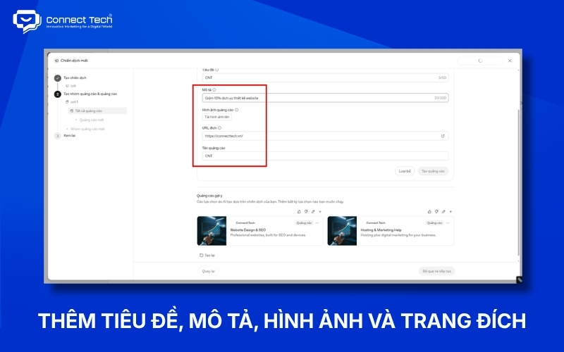 Thêm tiêu đề, mô tả, hình ảnh và trang đích cho quảng cáo ChatGPT Ads