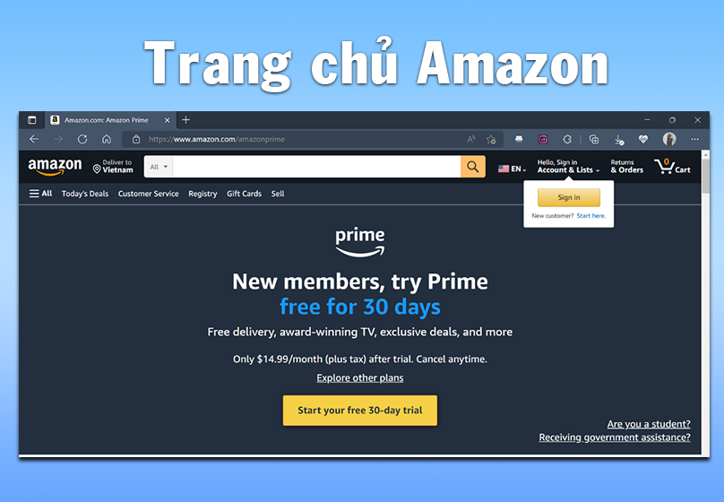 Vò trang chủ Amazon