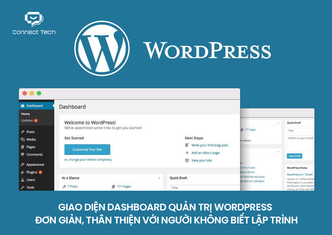 Giao diện dashboard quản trị WordPress — đơn giản, thân thiện với người không biết lập trình